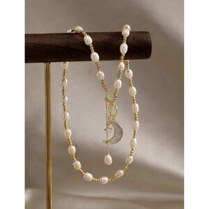 Mother Of Pearl Necklace Moon Star Chain White womens jewely